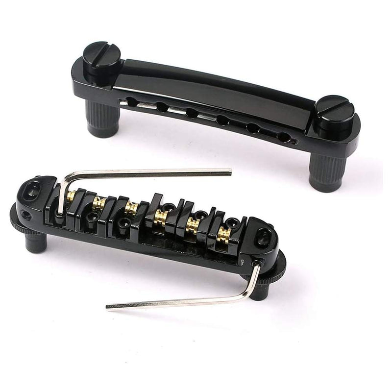 Abr-1 Style Tune-o-matic Bridge Tailpiece Roller Saddle Bridge for Gibson Les Paul Gear Replacement (black) Black