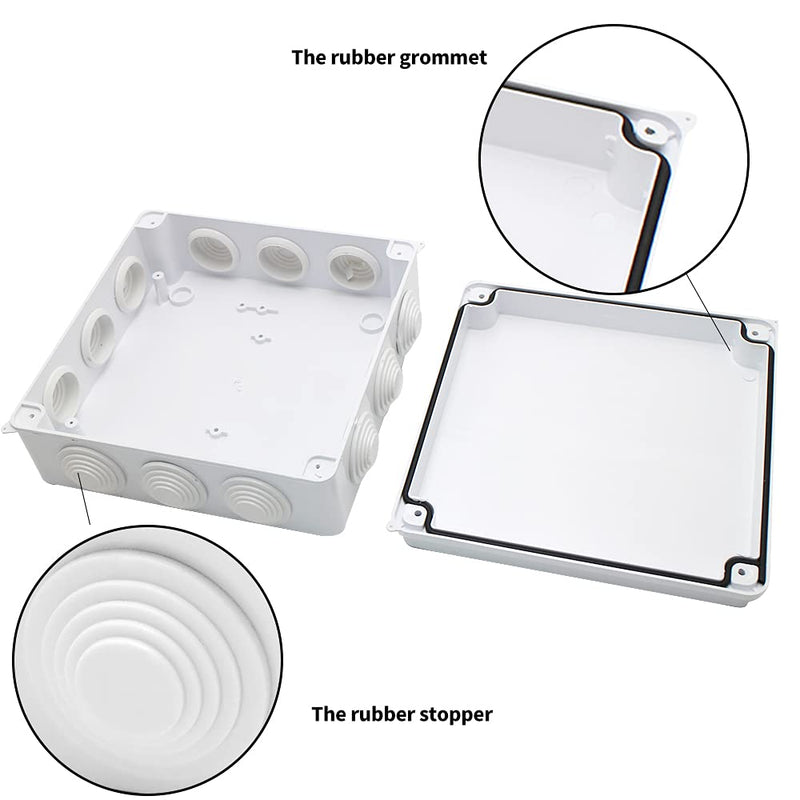 MAKERELE IP65 Junction Box ABS Plastic Waterproof Project Box ,Electrical Power Cord Encloure Universal Project Box White 7.9”×7.9”×3.1”inch(200×200×80mm) 7.9"*7.9"*3.1"