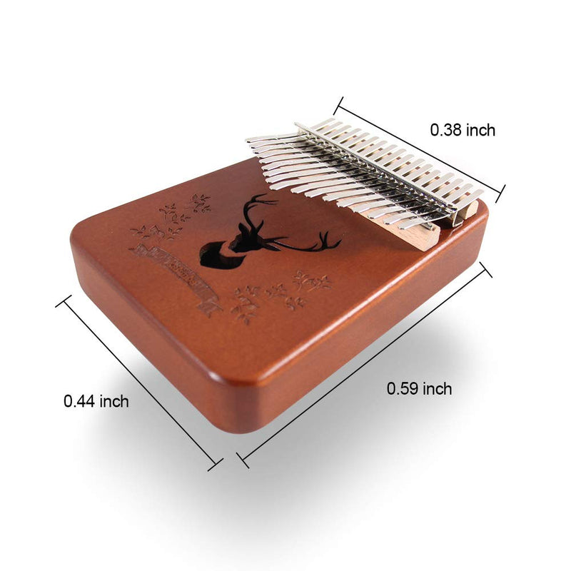 Kalimba 17 Keys Thumb Piano Portable African Solid Wood Finger Piano with Tuning Hammer and Study Instruction, Gift for Kids and Adults Beginners Standard luck deer-Brown-A