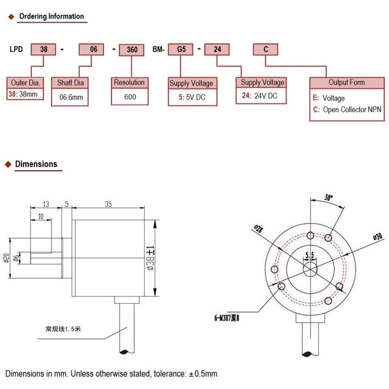 600P/R Rotary Encoder, Aideepen AB 2 Phase Incremental Rotary Encoder 6mm Shaft 5V-24V Wide Voltage