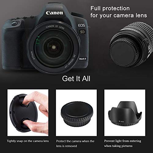 RENYD 62mm Reversible Tulip Flower Lens Hood & 62mm Front Lens Cap & Rear Lens Cap & Body Cap Replacement for Canon EF 28-105mm f/3.5-4.5 Lens with 62mm Filter Thread Replaces Canon E-62 II Lens Cap