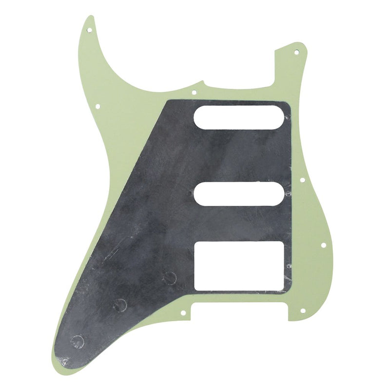 IKN 11 Hole Guitar Strat Pickguard SSH and Tremolo Cavity Backplate with Mounting Screws for U.S./Mexican Fender Standard Stratocaster, 4Ply Mint Green Pearl