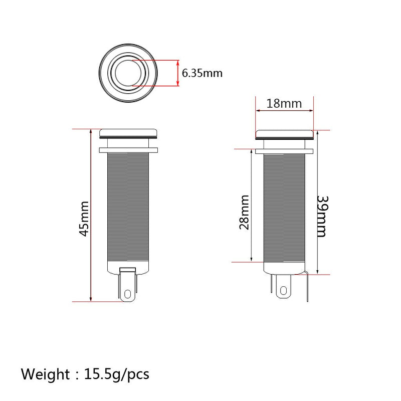 Alnicov Cylinder Clip End Pin Mono Panel Output Jack Socket For Electric Guitar Bass 6.35MM,Chrome