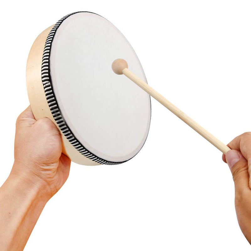 [AUSTRALIA] - Nydotd 10 Inch & 8 Inch Hand Drum Kids Percussion Wood Frame Drum with Drum Stick Percussion Instruments Preschool Musical Education Children Performance Pro Hand Drum with Wooden Drum Beater 