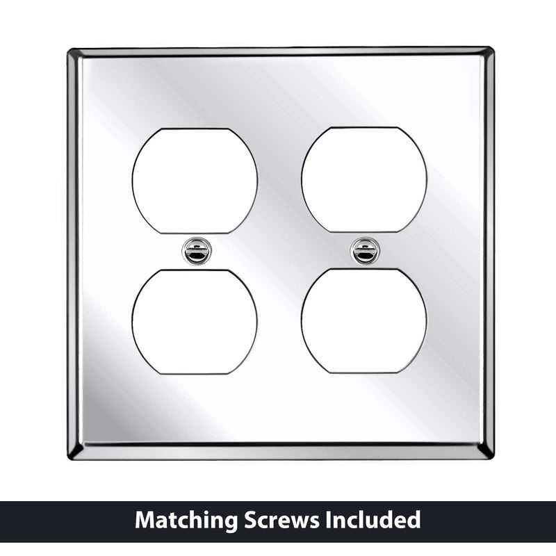 [2 Pack] BESTTEN 2 Gang Mirror Polished Stainless Steel Duplex Wall Plate, Solid Metal Receptacle Outlet Cover, Chrome Appearance