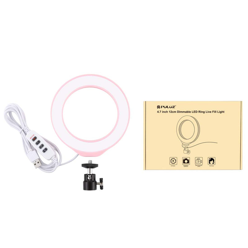 PULUZ 4.7 inch Selfie LED Ring Light Video Lights with Cold Shoe Tripod Ball Head for Make-up and YouTube Video vlogging Equipment Pink 4.7 inch