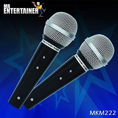Mr Entertainer MKM222 Dynamic Handheld Karaoke Microphones (Pair). Perfect for use with Karaoke Machines (Black) Black