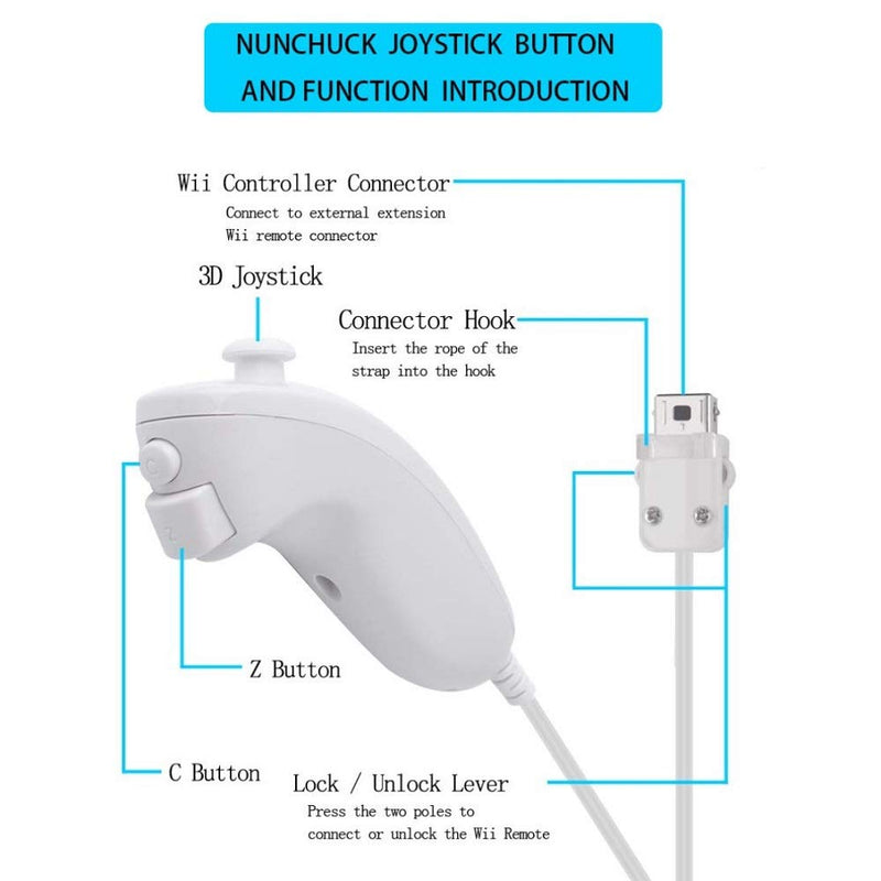 ZeroStory 2 Packs Wireless Controller and Nunchuck for Wii and Wii U Console, Gamepad with Silicone Case and Wrist Strap (Black and White) Black and White