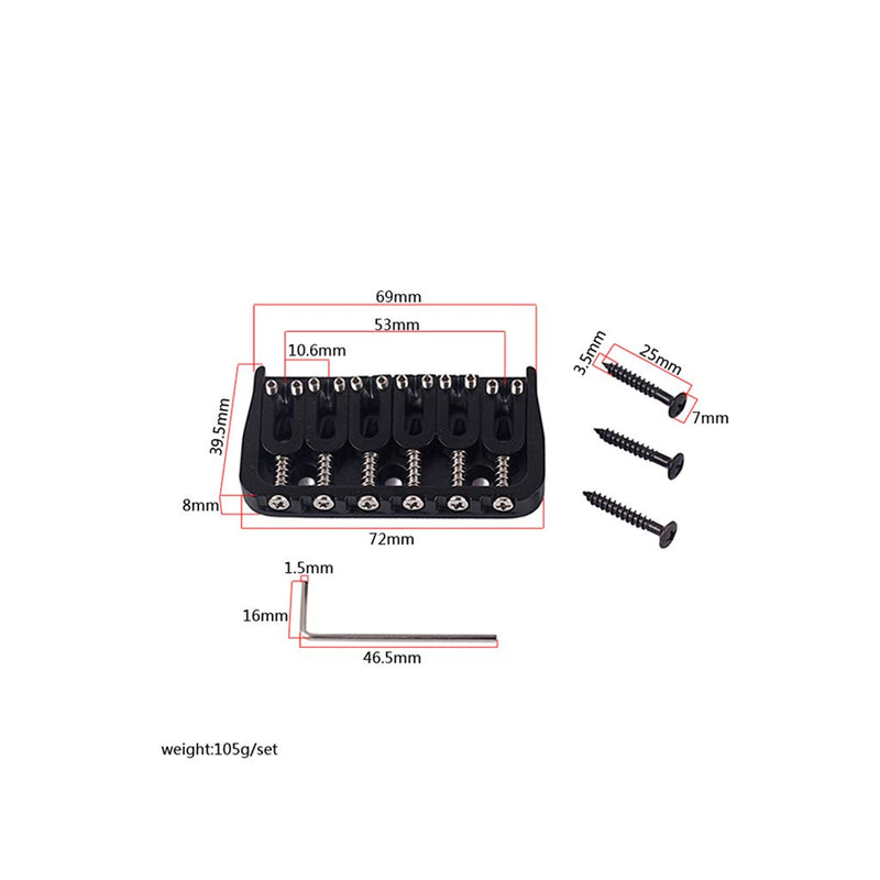 Alnicov Guitar Fixed Bridge with Compensated Saddles,Metal Saddle Bridges Set Replacement for 6 Strings Electric Guitar (Black)