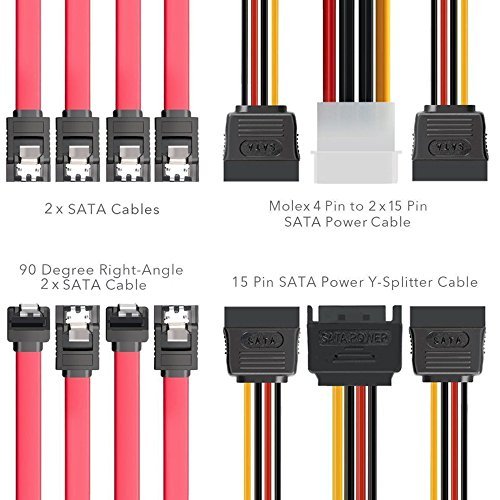 Qook SSD / SATA III Hard Drive Connection Cables (1x 4 Pin to Dual 15 Pin SATA Power Splitter Cable, 1x 15 Pin to Dual 15 Pin SATA Power Splitter Cable, 4x SATA Data Cables), 6 Pack