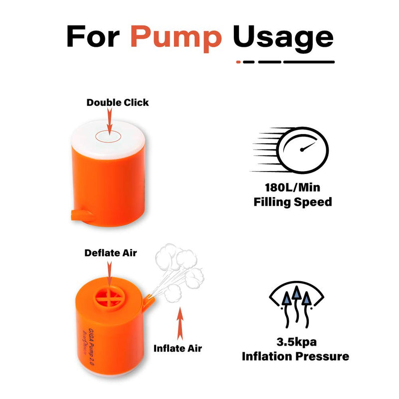 GIGA PUMP 2.0 Electric Portable Air Pump 1300mah battery Rechargeable pump Ultra-mini Inflator / Deflator pump for swimming rings air mattress bed pool toy with 400 lms light