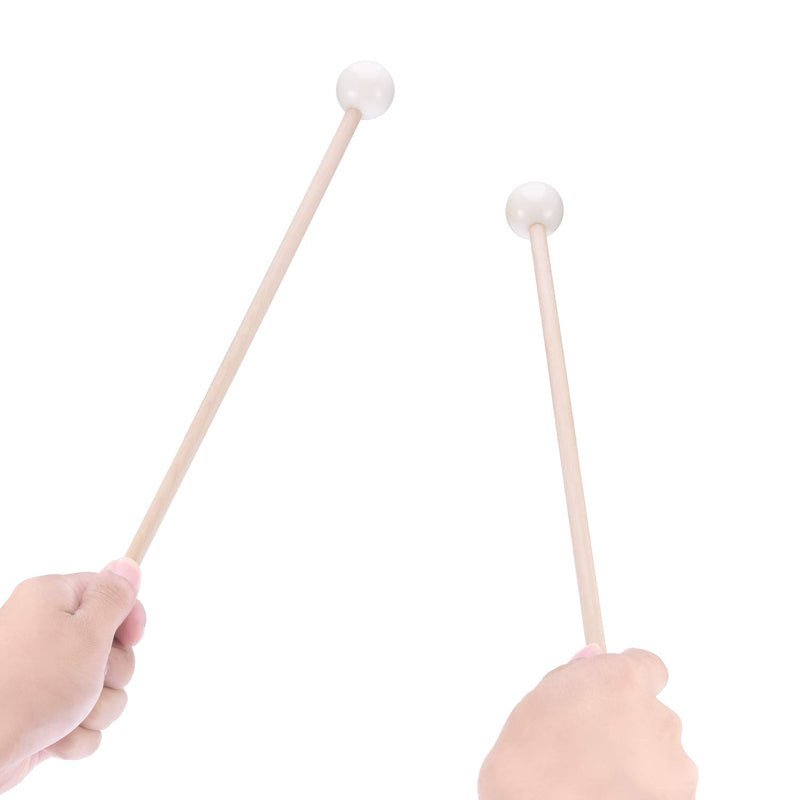 Fanrel 1 Pair of Hard Rubber Mallets Glockenspiel Sticks with Wood Handle for Energy Chime, Xylophone, Wood Block, and Bells(White)