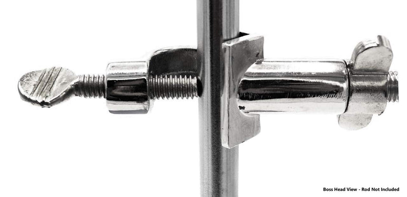 2 Prong, Cork Lined, Burette, Flask, Beaker Clamp on Swivel Bosshead - 4.3" Max Clamp Opening, Bosshead fits up to 18mm Rods - Zinc Alloy Clamp - Research, Industrial Laboratory Grade - Eisco Labs