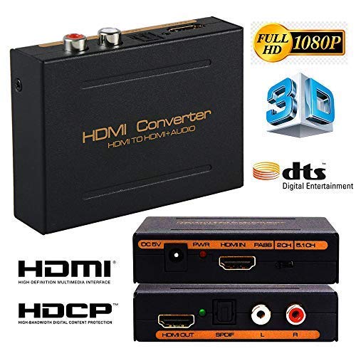 Hdmi to Hdmi and Optical Spdif + RCA L/R Audio Converter Hdmi Audio Extractor Splitter De-embedder (Hdmi in, Hdmi + Digital/Analog Audio Out)