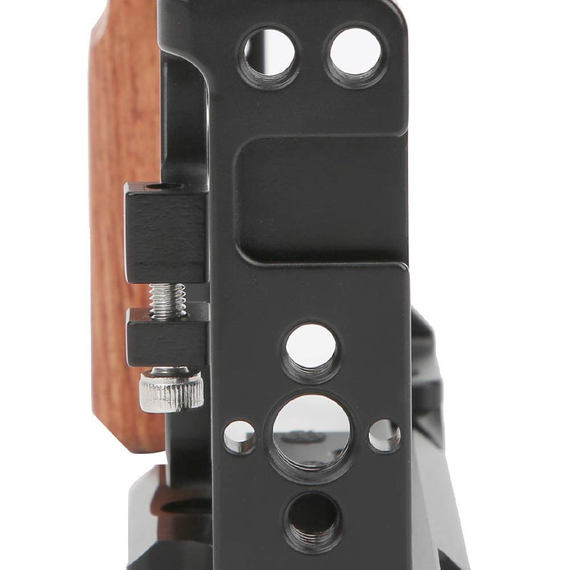 Camera Rig Cage for Sony ZV1 Camera, Vlogging Video Shooting Stabilizer Cage Frame with Wooden Handle Grip, with 1/4in & 3/8in Screw Hole and Cold Shoe Base