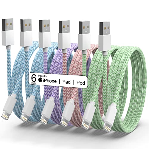 iPhone Charger [Apple MFi Certified] 6Pack 3/3/6/6/6/9 FT Long Lightning Cable Fast USB Charging High Speed Data Cord Compatible iPhone 14 13 12 11 Pro Max XR XS X 8 7 6 Plus SE - Pastel Cute Colors