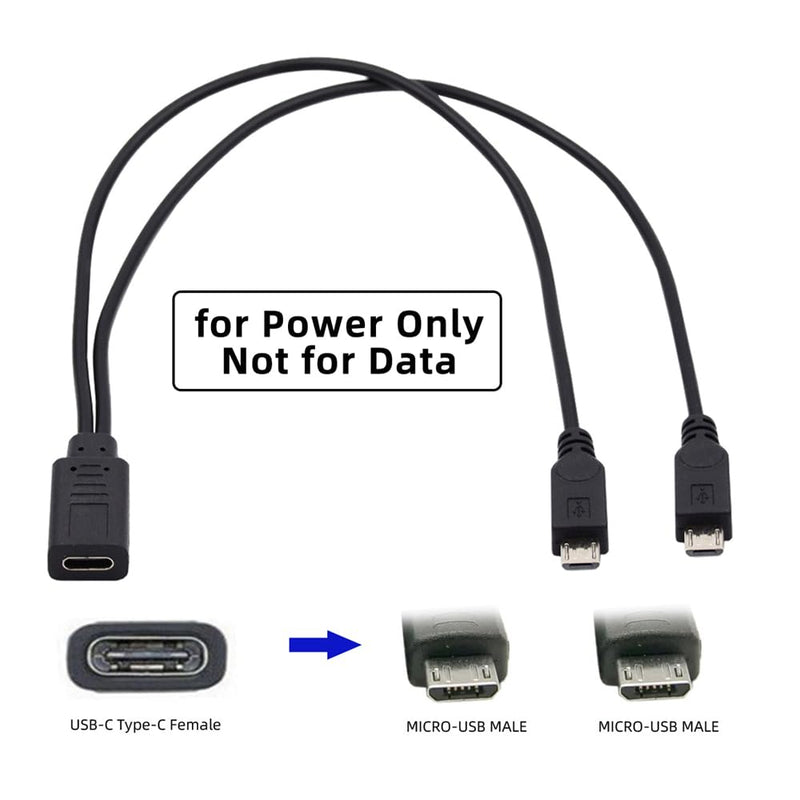 xiwai DC 5V Type-C USB-C Female to Dual Micro USB 5Pin Male Splitter Extension Charge Cable USB-C to MicroUSB Male+MicroUSB Male