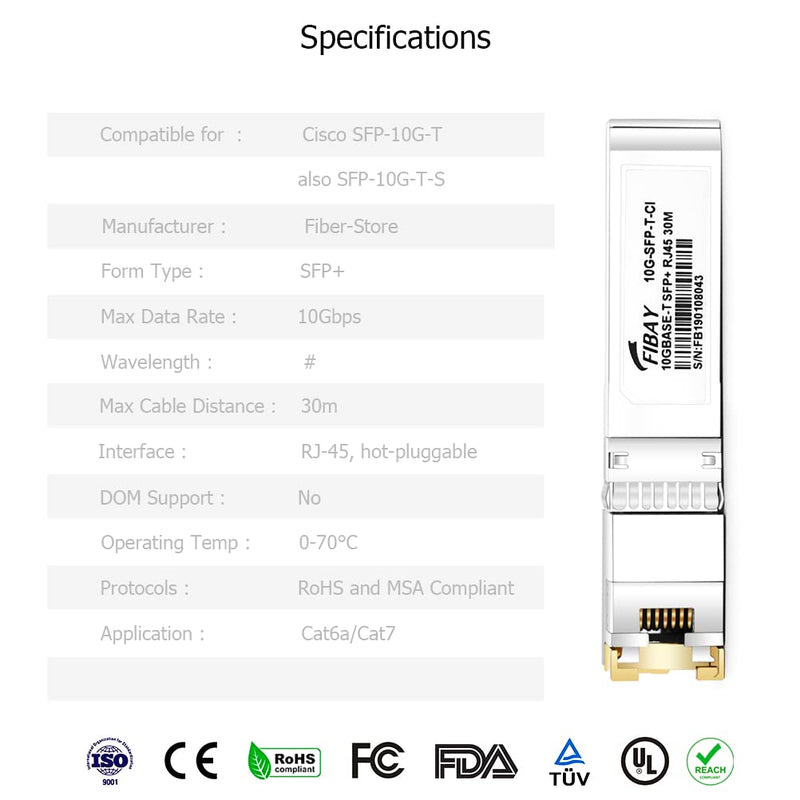 10G SFP+ RJ45 10GBase-T SFP+ to RJ45 Copper 30m Cat6a/7 Mini-GBIC Transceiver Module for Cisco SFP-10G-T-S Finisar Netgear TP-Link D-Link QNAP Supermicro 10GBASE-T: 30m