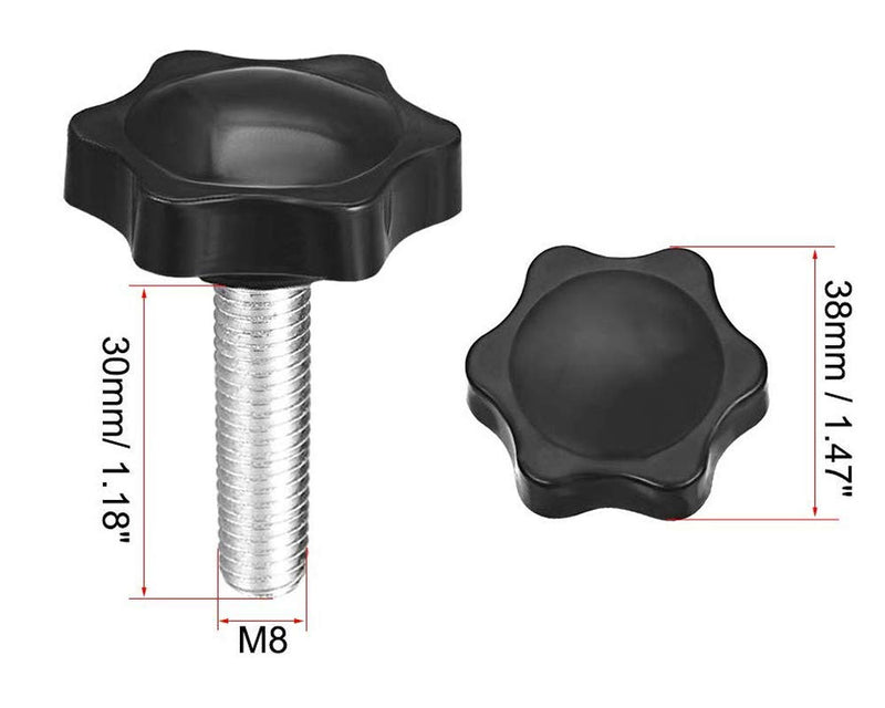 ZLYY Black 8mm(M8) x 30mm Thread Replacement Star Hand Screw-in Knobs Hex Quick Clamping Bolt Knob Pack of 5 (Contains Nut, Flat Washer)