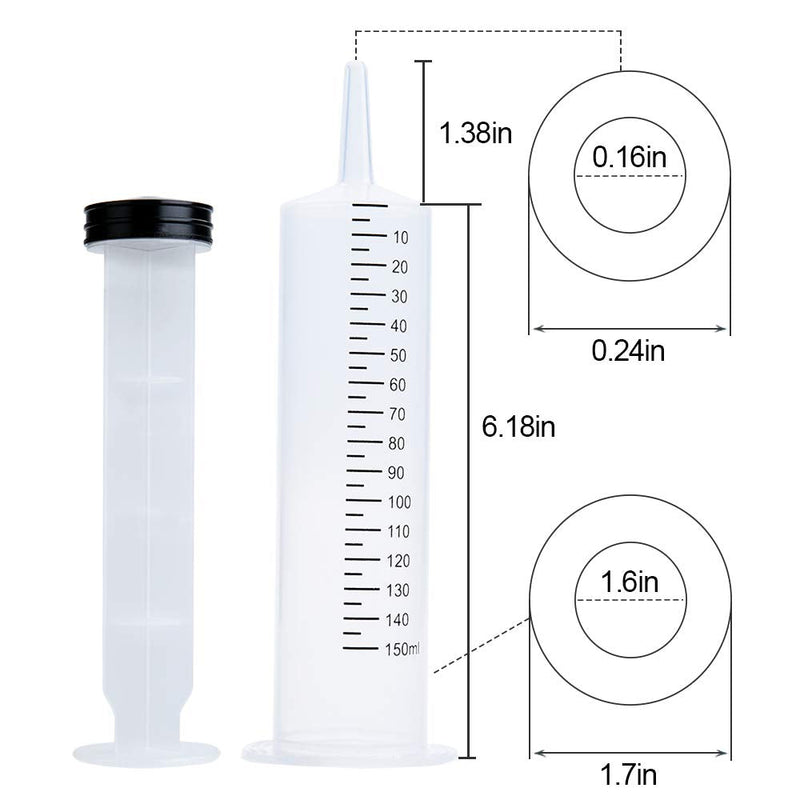 2 Pack 150ml Syringes with 27.6-Inch Tubes, Large Plastic Syringe for Scientific Labs, Nutrient Measuring, Watering, Refilling