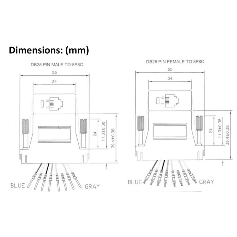 Jienk DB25 to RJ45 Modular Adapter, RS232 DB25 to RJ45 Female Jack Ethernet Adapter (DB25 Female to RJ45) DB25 Female to RJ45