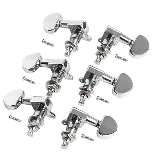 Kmise A0103 6 Piece 3L3R Acoustic Guitar Tuning Pegs Machine Head Tuners, Chrome