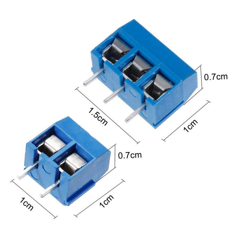 KeeYees 60pcs 5mm Pitch 2 Pin & 3 Pin PCB Mount Screw Terminal Block Connector for Arduino (50 x 2 Pin, 10 x 3 Pin)