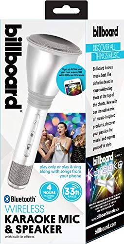 [AUSTRALIA] - Billoard Wireless Karaoke Singing Machine Microphone + Bluetooth Speaker 2 in 1 Compatible with iOS and Android. Included 1 Week Free Trial of BillboardKaraoke.com - Silver (BB582) 