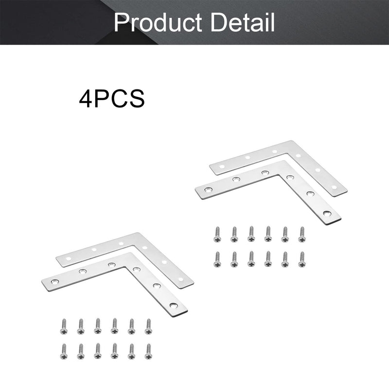 [AUSTRALIA] - MroMax 4PCS L-Shaped Right Angle Bracket (L x W) Stainless Steel Right Angle Bracket Fastener Silver 