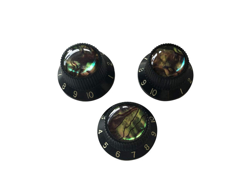 Guyker Electric Guitar Abalone Top Knobs Speed Volume Tone Control Knobs with 6mm (0.24”) Dia. Shaft Pots Compatible with Les Paul LP Style Electric Guitar Parts Replacement Set of 3Pcs.(Black) Abalone top - Black