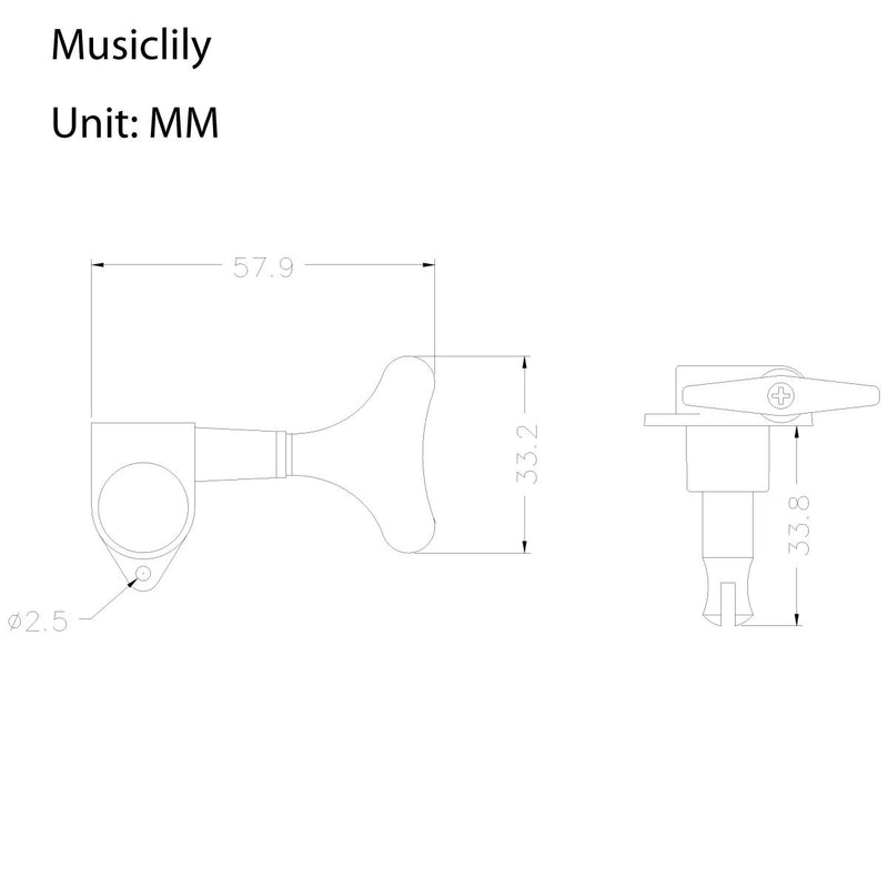 Musiclily 3+3 Sealed Bass Tuning Pegs Keys Machine Head Tuners for Precision Bass or Jazz Bass, Black