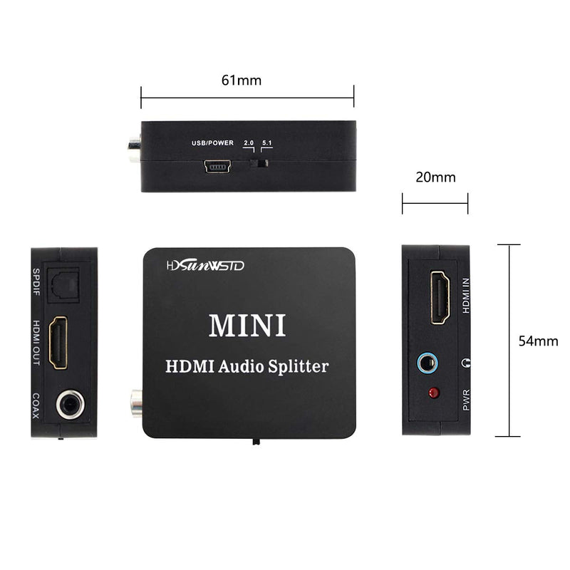 HDMI Audio Splitter Adapter HDMI to HDMI and Optical TOSLINK SPDIF +R/L Analog Audio Converter