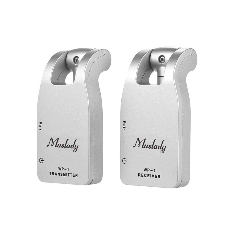 [AUSTRALIA] - Muslady Guitar System Transmitter & Receiver 2.4G Wireless Built-in Rechargeable Lithium Battery 30M Transmission Range for Electric Guitar Bass (Silver) Silver 
