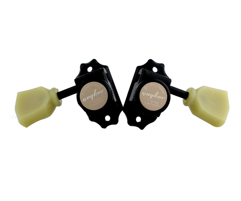 Guyker Locking Guitar Machine Heads (3R + 3L) – 1:15 Ratio Lock String Vintage Deluxe Tuning Key Pegs Tuners Set Replacement for Electric, Acoustic or Folk Guitars - Black Black - Yellow Green Handle