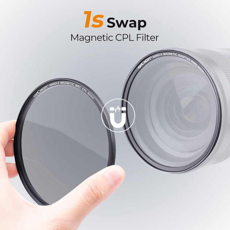 58mm Circular Polarizers Filter, K&F Concept Magnetic 58mm Circular Polarizing Filter Kit (Magnetic CPL Filter + Adapter Ring + Lens Cap) -28 Multi-Layer Coatings (Nano-X Series)