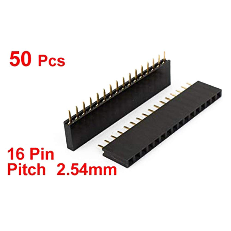 Yohii Dahszhi 50PCS 2.54mm Spacing Female 16 Pins PCB Header Connector Single Row