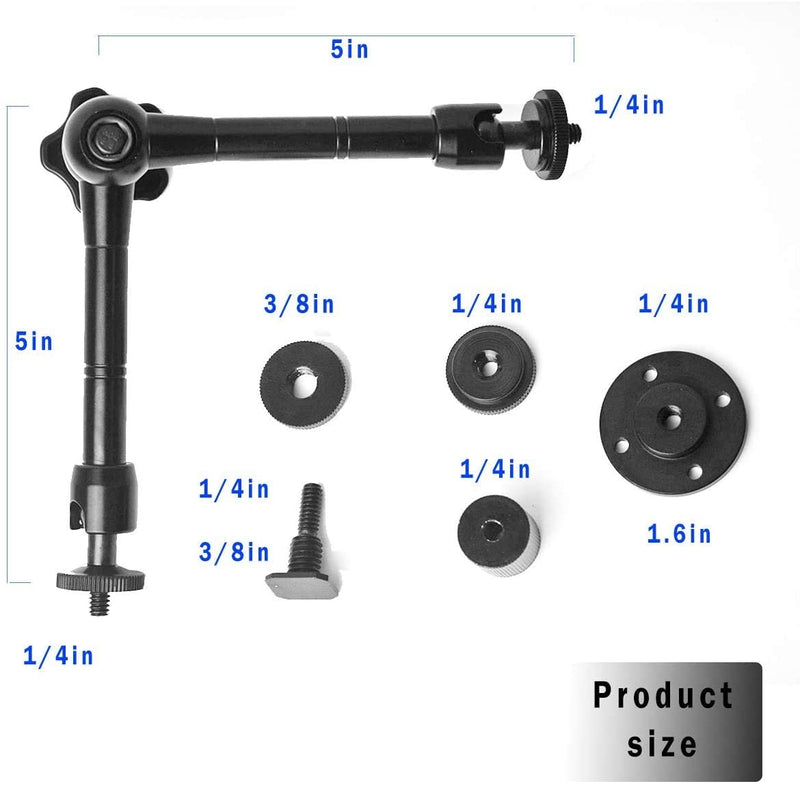 Camera Clamp Mount Articulating Magic Wall Arm Mount 11" Magic Articulated Holder Camera Arm Mount for Mini Projector Camera LED Light Flash Light POV Camcorders CCTV (Hot Shoe and Screws Included) 11 in Black