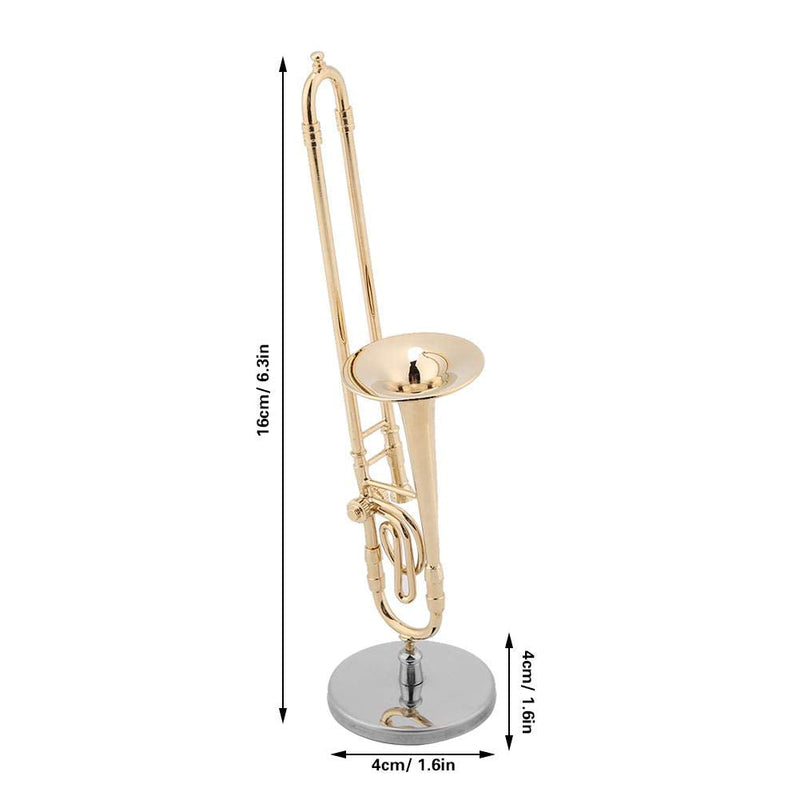 Trombon Miniatura Trombone Ornament Miniature Musical Instrument Trombone Model With Supoort & Case For Dollhouse Music Room Decoration