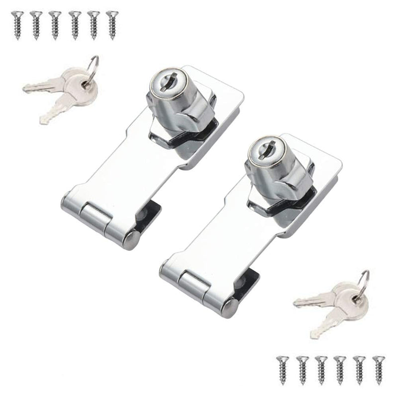 2 Packs Keyed Hasp Locks Twist Knob Keyed Locking Hasp for Small Doors, Cabinets and More,Stainless Steel Steel, Chrome Plated Hasp Lock Catch Latch Safety Lock (3Inch with Lock)