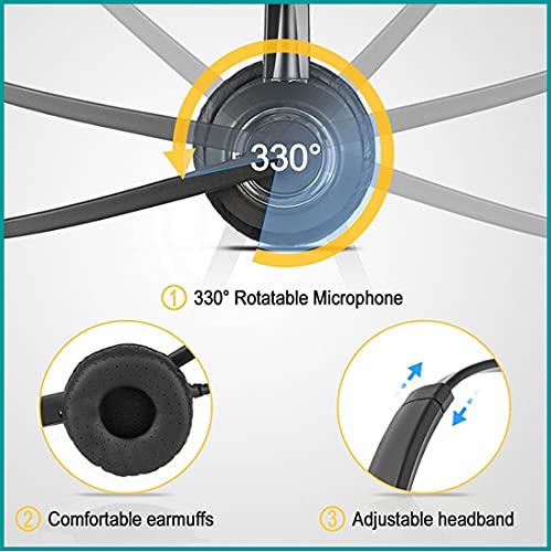 Compatible with Grandstream Yealink Snom RJ9 Phone Headset Noise Cancelling Headphones HD Voice Plus 3.5mm Adapter (Binaural) Binaural headset