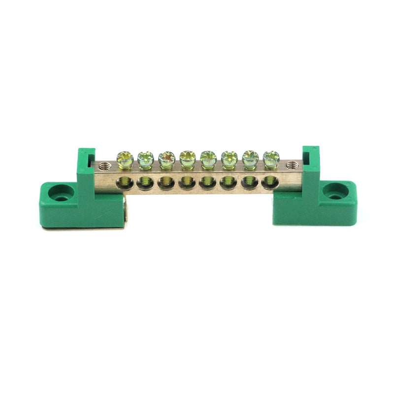 MY MIRONEY Terminal Bus Bar 8 Positions Screw Brass Terminal Grounding Strip Bus Bar Block Green Terminal Block Pack of 5