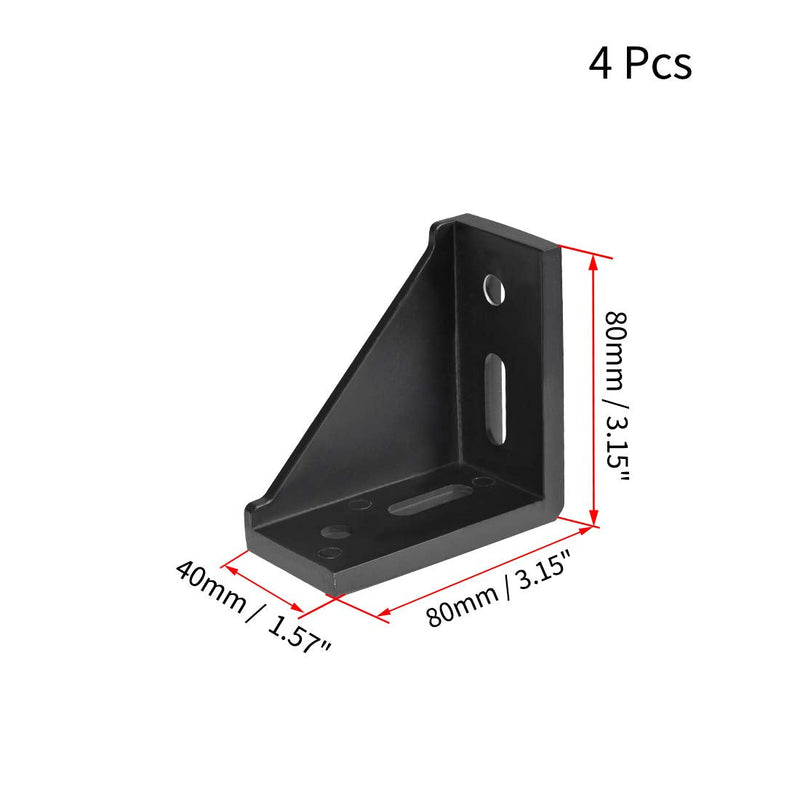 uxcell Inside Corner Bracket Gusset, 80mm x 80mm for 4040 Series Aluminum Extrusion Profile, 4 Pcs (Black)