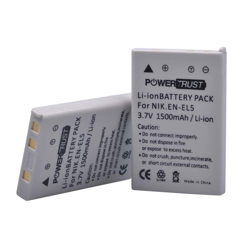 [AUSTRALIA] - PowerTrust 2Pack EN-EL5 ENEL5 Battery and Charger Kit for Nikon Coolpix 3700, 4200, 5200, 5900, 7900, P3, P4, P80, P90, P100, P500, P510, P520, P530, P5000, P5100, P6000, S10 Cameras 