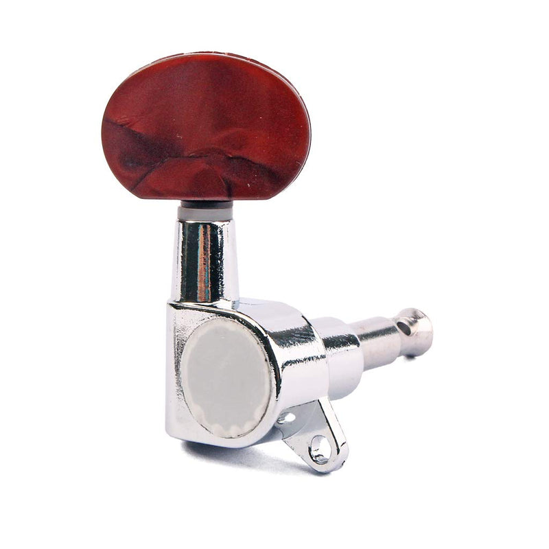 Alnicov 3L3R Enclosed Tuning Pegs Machine Head Tuners Amber Plastic Buttons For Electric Or Acoustic Guitar,Chrome