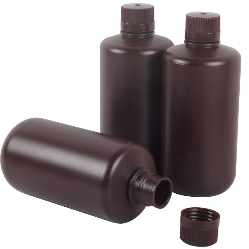 3X 1000ml Darkroom Chemical Storage Bottles Liquid Container Film Photo Developing Processing Equipment Printing Photosensitive UV Resin LCD/DLP Storage Amber Bottle 1L