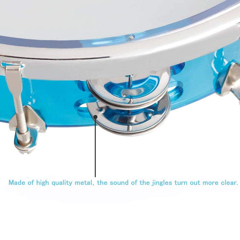 ENNBOM Tambourine Adjustable Tone Hand Drum Double Row Metal Jingles Hand Bell Performance Level Handheld Percussion (Blue) Blue