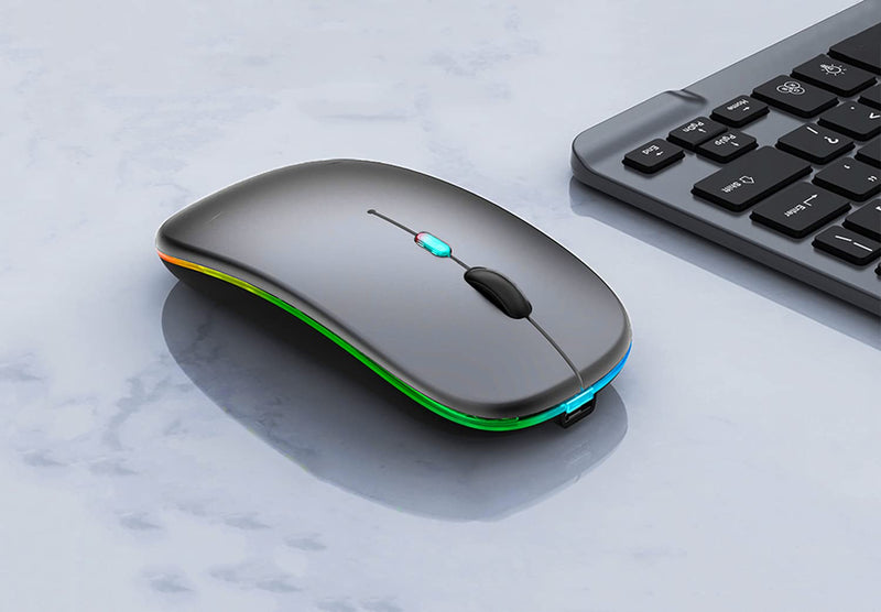 Wireless Bluetooth Mouse,LED Rechargeable Slim Silent Laptop Mouse,Portable(BT5.2+USB Receiver)Dual Mode Computer Mice,Quick Precise Responsiveness Control Laptop,Desktop Computer,Tablet,phone.(Grey) Grey