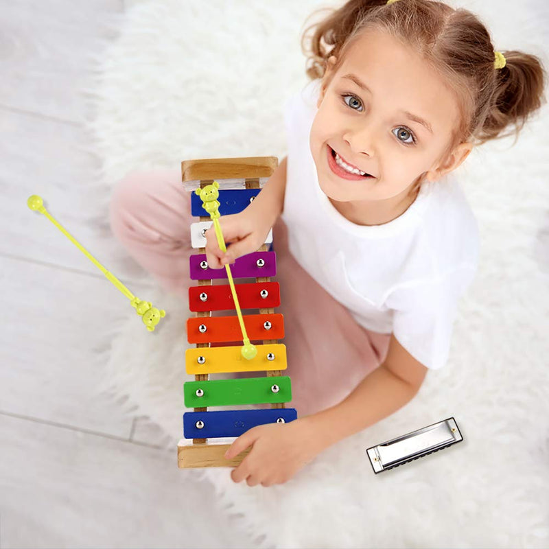 Xylophone for Toddlers and Kids, Baby Boys and Girls Wooden Musical Instrument Toys for Birthday, DIY Idea for Mini Musicians, Glockenspiel with Child Safe Mallets, Music Cards and Harmonica