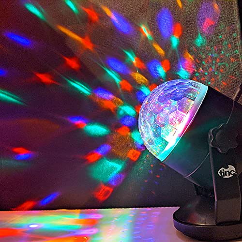 Tinc Boogie usb and battery Mini Disco DJ 3W Stage RGB LEDs, Sound Activation and Rotation. Glitter Ball Changing Light for Home, School or Office, Multi-Colour