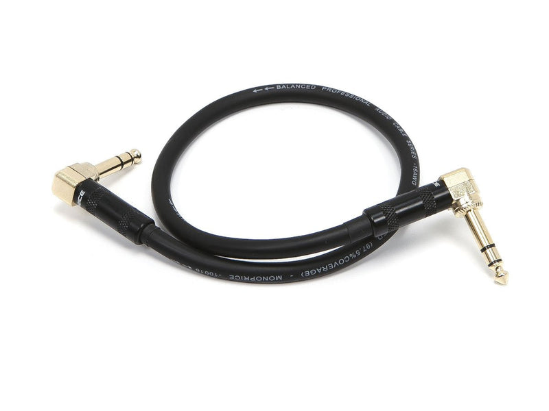 [AUSTRALIA] - Monoprice 1/4-Inch TRS Male to 1/4-Inch TRS Male Guitar Pedal Patch Cable - 8 Inch - Black, Right Angle Connectors - Premier Series Cable Cord 